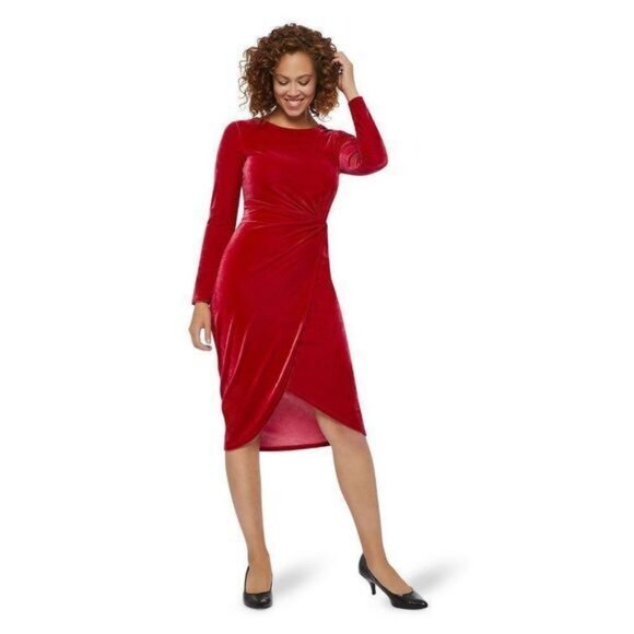 George Women's Red Knotted Front Long Velour Dress - Picture 1 of 6